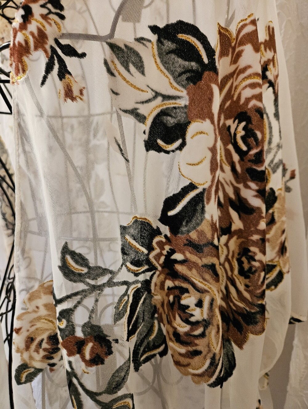Marcus Adler Sheer Floral Kimono Cover-Up in Cream and Brown - Picture 10 of 12